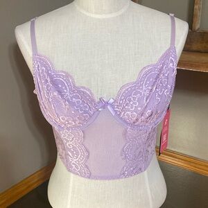 Romwe lilac Floral Lace Cami semi sheer bra size Large